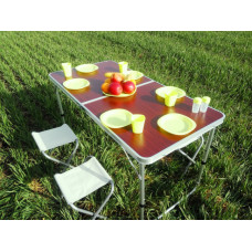 Столик чемодан складной  для пикника, кемпинга 120 на 60 см с 4-мя стульями FOLDING TABLE тёмный 130642