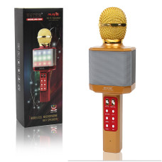 Бездротовий Bluetooth мікрофон караоке DM Karaoke WS 1828 з підсвічуванням жовтий 150104