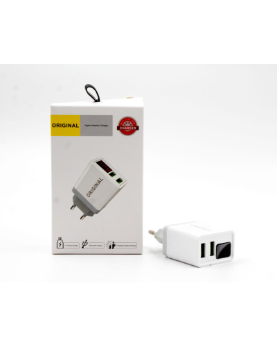 Адаптер 220v 2 usb з цифровим дисплеєм CX QC03 180590