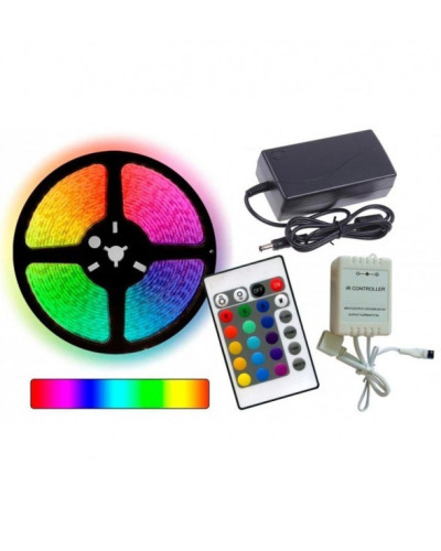 Комплект світлодіодна стрічка багатокольорова 12V 3528 RGB 5м з пультом 181203