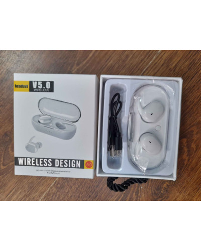 Бездротові Bluetooth навушники з зарядним футляром Wireless Design Headset V5.0 Білі 184720