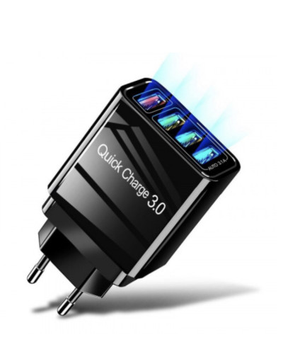Адаптер Fast Charge 220v 4 USB Черный 194325