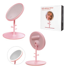 Дзеркало для макіяжу рожеве Led makeup mirror 17 см 195798