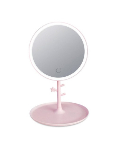 Дзеркало для макіяжу рожеве Led makeup mirror 17 см 195798