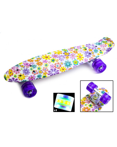 Скейтборд Пенні борд Penny Board "Фіолетові квіти" Світиться колеса 196550