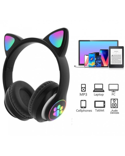 Дитячі навушники з підсвіткою CAT STN-28 Bluetooth Чорні 198725