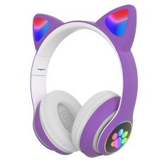 Дитячі навушники з підсвіткою CAT STN-28 Bluetooth Фіолетові 198882