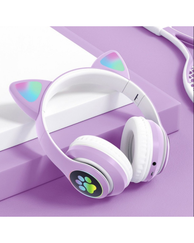 Дитячі навушники з підсвіткою CAT STN-28 Bluetooth Фіолетові 198882