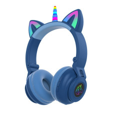 Бездротові Bluetooth навушники Єдиноріг з кішачими вушками рогом єдинорога STN-27 з LED підсвіткою Синій 199164