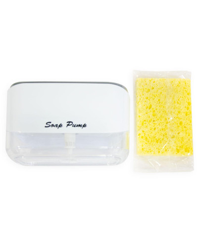 Дозатор для моющого засобу натискний з губкою Soap pump and sponge Біло-сірий 207001