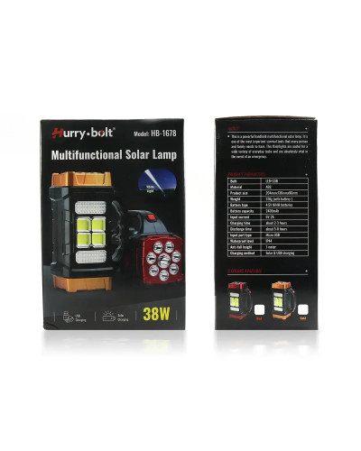 Акумуляторний LED ліхтар Hurry Bolt HB-1678 аварійний світильник з сонячною панеллю та Power Bank 207072