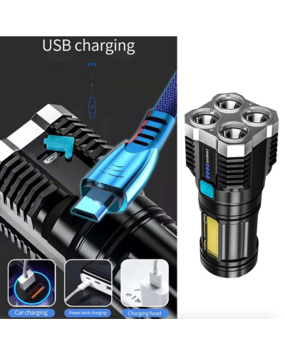 Ліхтар ручний L-S03 прожектор 4 LED з зарядкою від USB + бічним світлом COB 207080