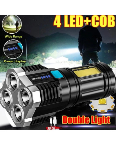 Ліхтар ручний L-S03 прожектор 4 LED з зарядкою від USB + бічним світлом COB 207080