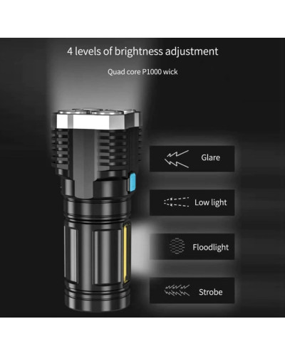 Ліхтар ручний L-S03 прожектор 4 LED з зарядкою від USB + бічним світлом COB 207080