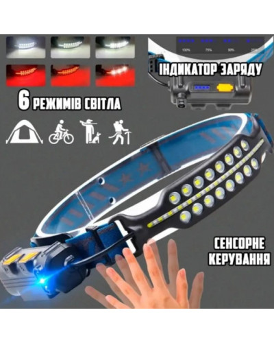Ліхтарик на голову BL-W690-2-SMD (білий + червоний), датчик руху, літій-іонний 207097