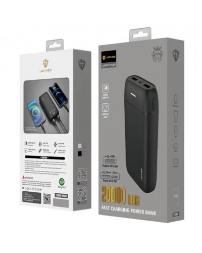Павер банк, Power Bank 20000 mAh, Lenyes, Px267, колір чорний 207136
