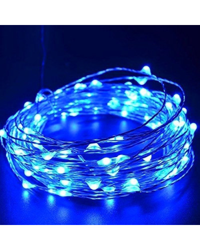 Гірлянда 100 Led 10M Крапля роси на мідній проволоці працює від батарейок, світло синє 207180