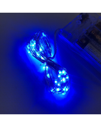 Гірлянда 30 Led 3M Крапля роси на мідному дроті працює від батарейок, світло синє 207181