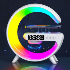 Нічник - годинник акумуляторний RGB Mini G63 з бездротовою зарядкою 10W та Bluetooth колонкою настільна смарт лампа 207207