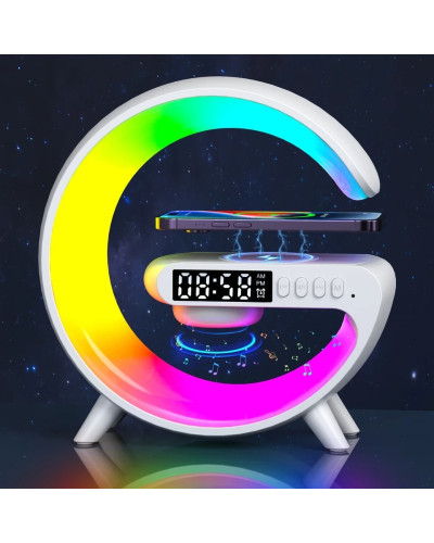 Нічник - годинник акумуляторний RGB Mini G63 з бездротовою зарядкою 10W та Bluetooth колонкою настільна смарт лампа 207207