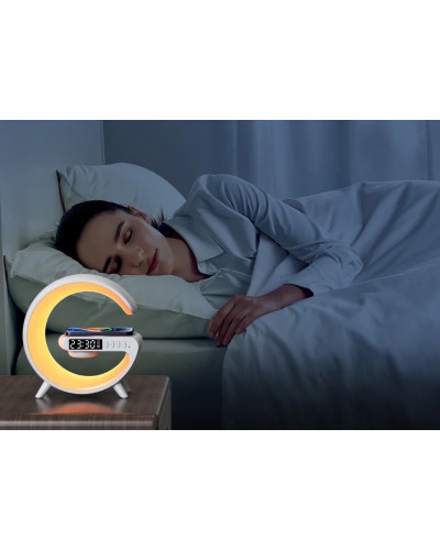 Нічник - годинник акумуляторний RGB Mini G63 з бездротовою зарядкою 10W та Bluetooth колонкою настільна смарт лампа 207207