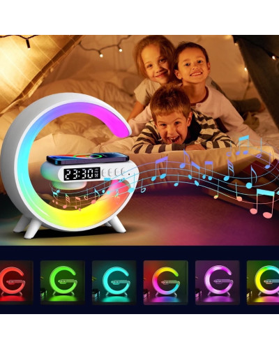 Нічник - годинник акумуляторний RGB Mini G63 з бездротовою зарядкою 10W та Bluetooth колонкою настільна смарт лампа 207207