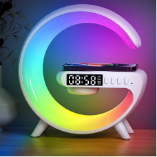 Нічник - годинник акумуляторний RGB Mini G63 з бездротовою зарядкою 10W та Bluetooth колонкою настільна смарт лампа 207207
