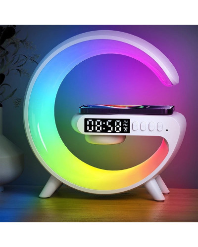 Нічник - годинник акумуляторний RGB Mini G63 з бездротовою зарядкою 10W та Bluetooth колонкою настільна смарт лампа 207207