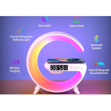 Нічник - годинник акумуляторний RGB Mini G63 з бездротовою зарядкою 10W та Bluetooth колонкою настільна смарт лампа 207207