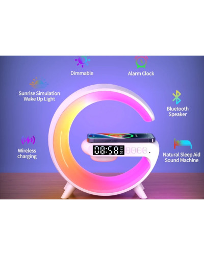 Нічник - годинник акумуляторний RGB Mini G63 з бездротовою зарядкою 10W та Bluetooth колонкою настільна смарт лампа 207207