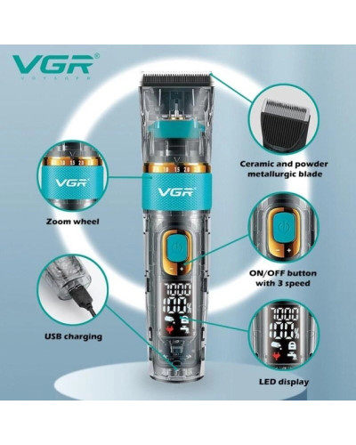 Аккумуляторная машинка VGR V-695 для стрижки волос и бороды с LED-дисплеем и USB зарядкой 207229