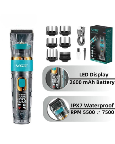 Аккумуляторная машинка VGR V-695 для стрижки волос и бороды с LED-дисплеем и USB зарядкой 207229