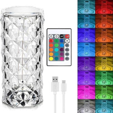 Настільна LED лампа Кристалл Роза хрустальна crystal rose на акумуляторі з сенсорним управлінням на пульті управління 16 см. 16 кольорів 207238