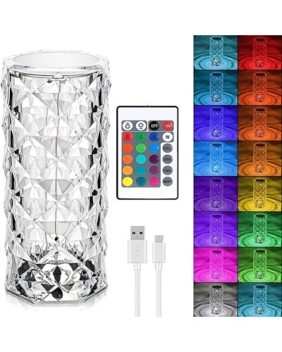 Настільна LED лампа Кристалл Роза хрустальна crystal rose на акумуляторі з сенсорним управлінням на пульті управління 16 см. 16 кольорів 207238