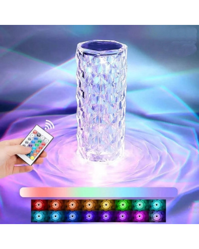 Настільна LED лампа Кристалл Роза хрустальна crystal rose на акумуляторі з сенсорним управлінням на пульті управління 16 см. 16 кольорів 207238