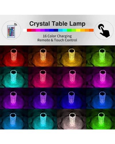 Настільна LED лампа Кристалл Роза хрустальна crystal rose на акумуляторі з сенсорним управлінням на пульті управління 16 см. 16 кольорів 207238
