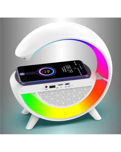 Портативна колонка Bluetooth 3в1 SUNROZ WirelessCharger R99 з RGB нічником та бездротовою зарядкою Білий 207265