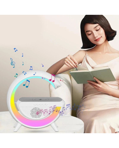 Портативна колонка Bluetooth 3в1 SUNROZ WirelessCharger R99 з RGB нічником та бездротовою зарядкою Білий 207265