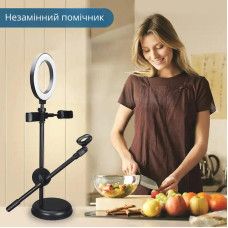 Кільцева LED лампа 16см, з підставкою для мікрофона та телефона / Світлодіодна селфі лампа 207346