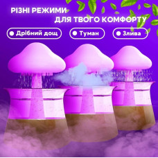 Зволожувач повітря Humidifier Cloud rain у формі гриба з ефектом дощу та нічником 7 кольорів з пультом дерев'яний 207473