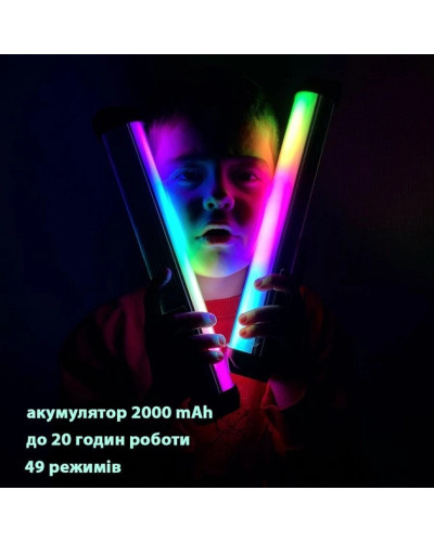 Лампа - світлодіодна RGB LED RL-30SL 30см (лампа - палиця, 2000mAh, до 20 годин роботи, 49 режимів, для відеозйомки, жезл, з магнітами) - Чорний 207516