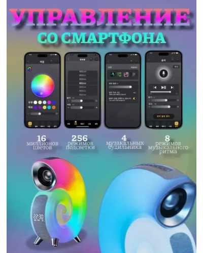 Бездротова міні розумна смарт-колонка у вигляді равлика 4 в 1 з Bluetooth Conch Music Light 207576