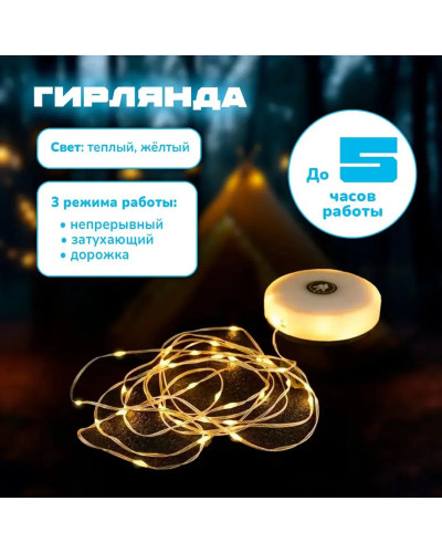 Ліхтар з підвісною гірляндою 10 м для кемпінгу з магнітом KXK-828 Туристична гірлянда з USB-зарядкою 207643