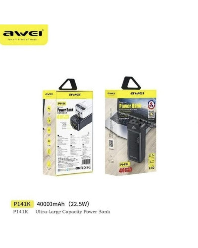 Повербанк Power bank Awei 40 000 mAh зі швидкою зарядкою з ремінцем, 22.5W (PI4I) 207654
