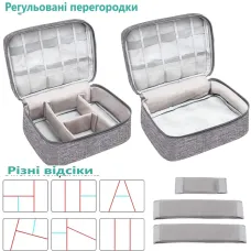 Портативная, дорожная сумка - органайзер для хранения зарядок, кабелей, наушников, проводов, повербанка, флешки, цифровых аксессуаров, серая 207676