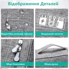 Портативная, дорожная сумка - органайзер для хранения зарядок, кабелей, наушников, проводов, повербанка, флешки, цифровых аксессуаров, серая 207676