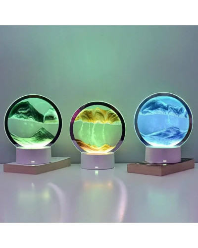 Настільна лампа піски гори 3D нічник з USB, RGB і підставкою, рухомі піски годинник 16 см 207767