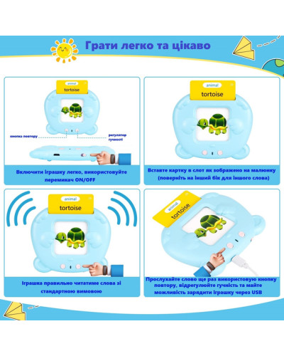 Інтерактивні розвиваючі говорячі картки Монтессорі Flash Cards для вивчення англійської мови набір 255 карток 510 слів USB на акумуляторі 207769